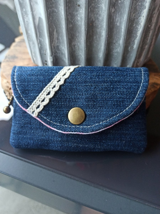 Petit porte-monnaie dentelle et vichy rose