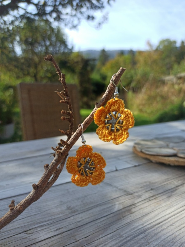 Boucles d'oreilles bouton métal - jaune d'or